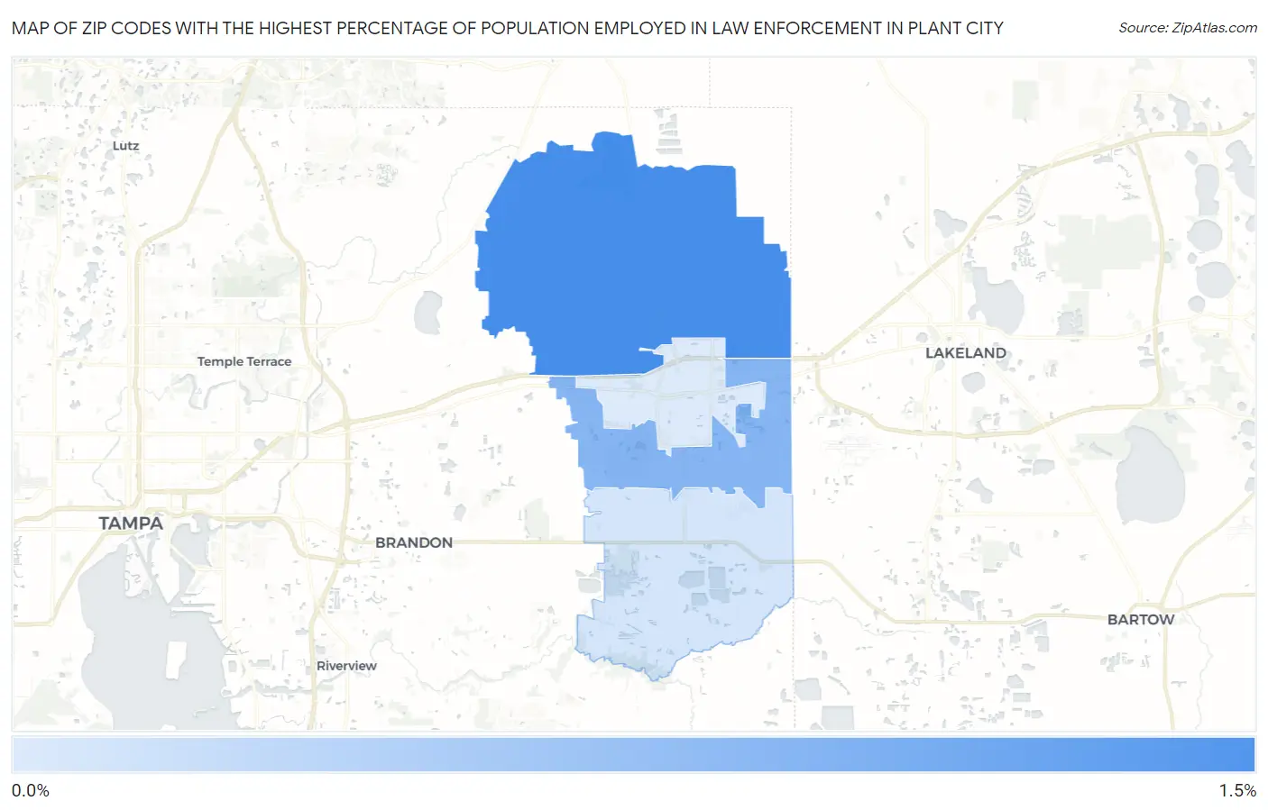 Zip Codes with the Highest Percentage of Population Employed in Law Enforcement in Plant City Map