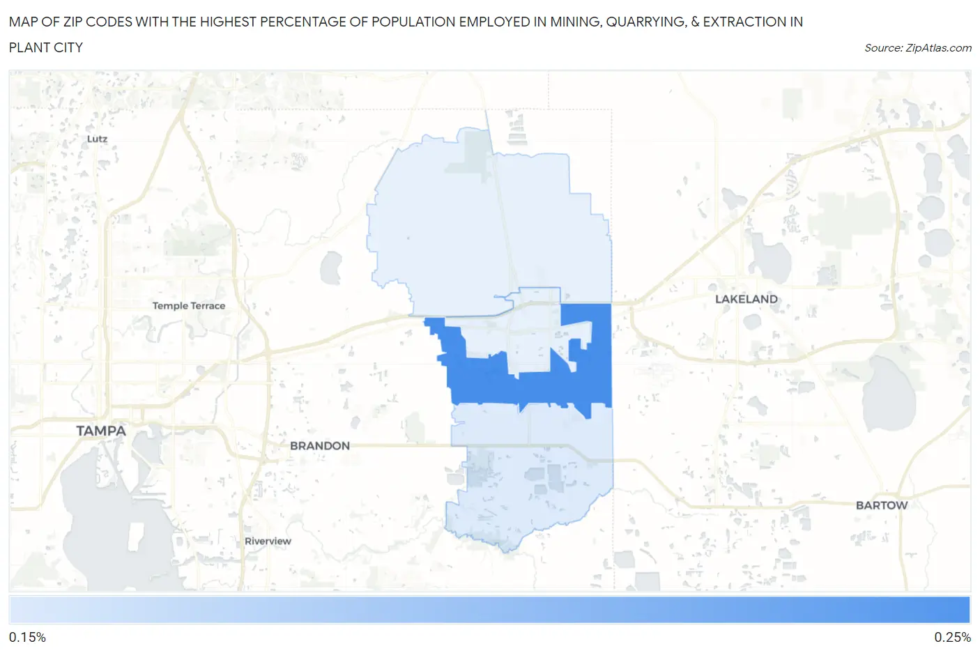 Zip Codes with the Highest Percentage of Population Employed in Mining, Quarrying, & Extraction in Plant City Map