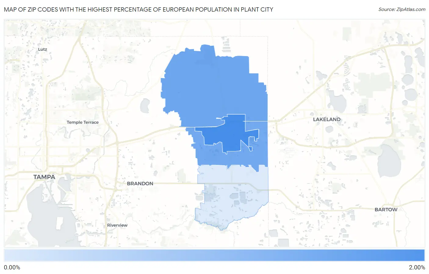 Zip Codes with the Highest Percentage of European Population in Plant City Map
