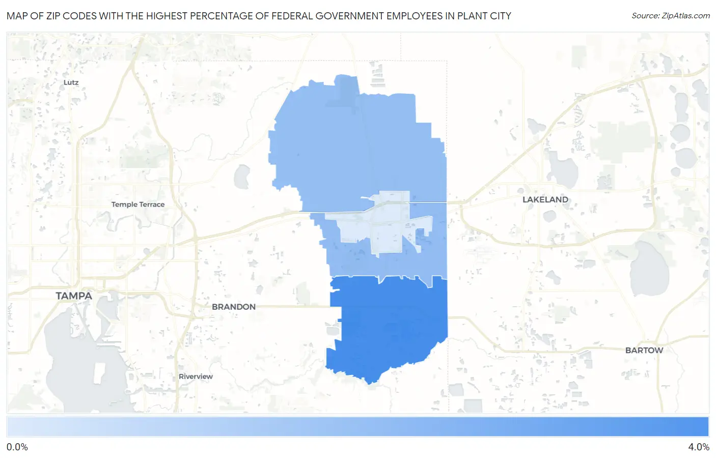 Zip Codes with the Highest Percentage of Federal Government Employees in Plant City Map