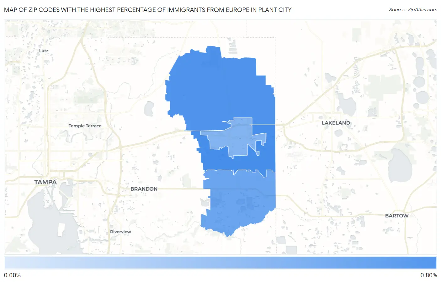Zip Codes with the Highest Percentage of Immigrants from Europe in Plant City Map