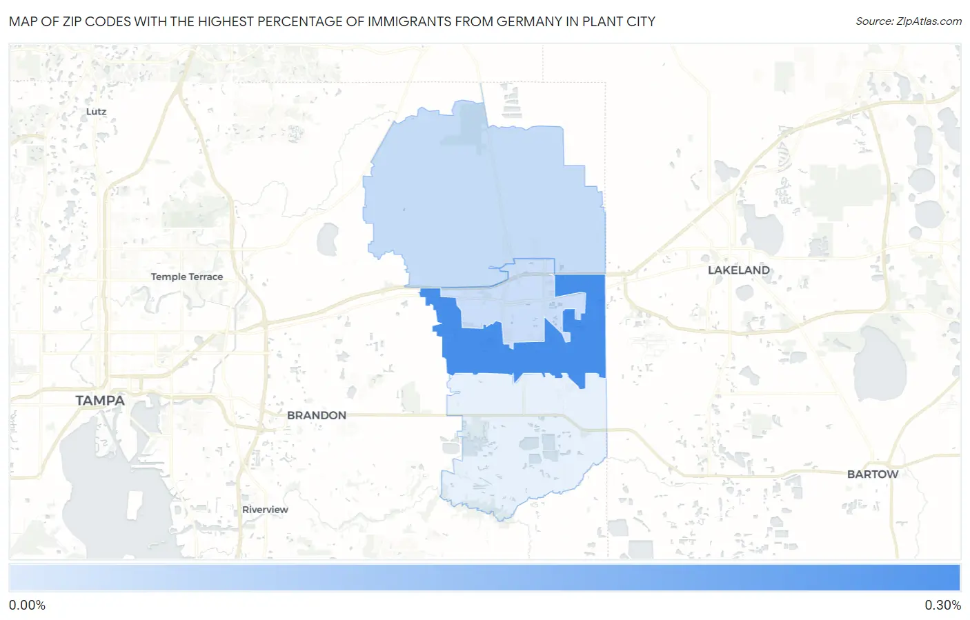 Zip Codes with the Highest Percentage of Immigrants from Germany in Plant City Map