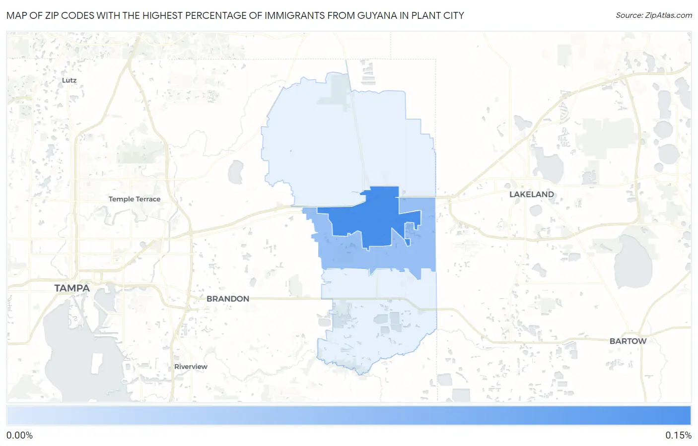 Zip Codes with the Highest Percentage of Immigrants from Guyana in Plant City Map