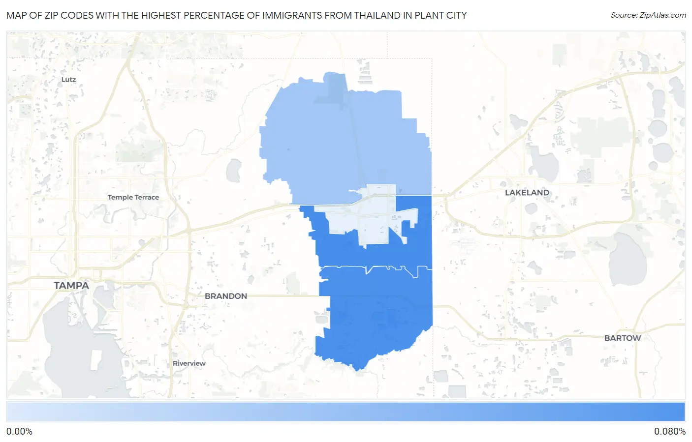 Zip Codes with the Highest Percentage of Immigrants from Thailand in Plant City Map