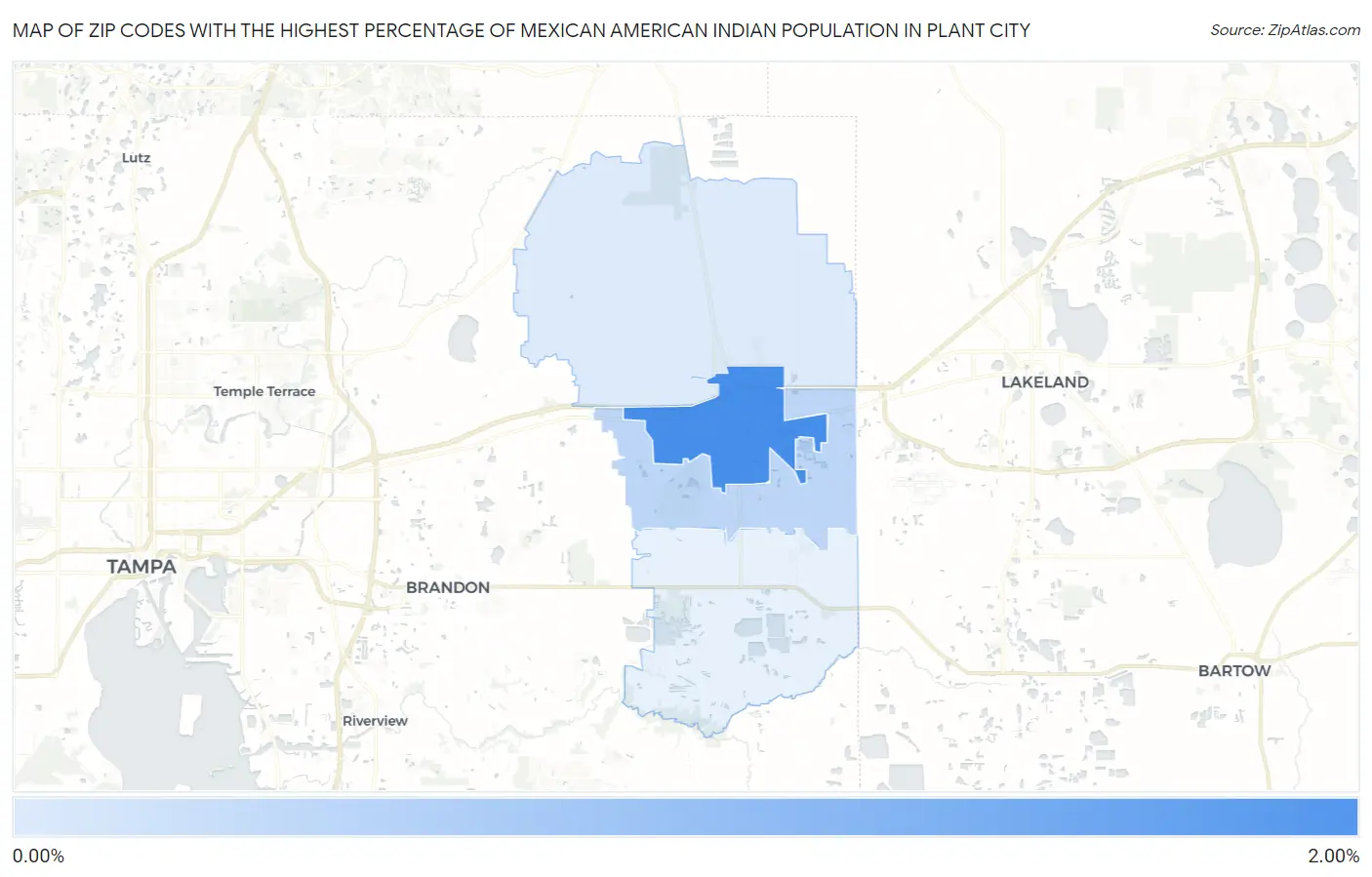 Zip Codes with the Highest Percentage of Mexican American Indian Population in Plant City Map