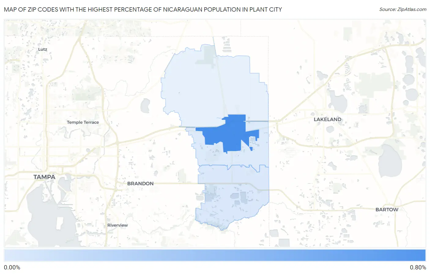 Zip Codes with the Highest Percentage of Nicaraguan Population in Plant City Map