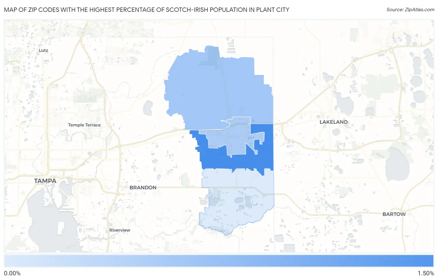 Zip Codes with the Highest Percentage of Scotch-Irish Population in Plant City Map