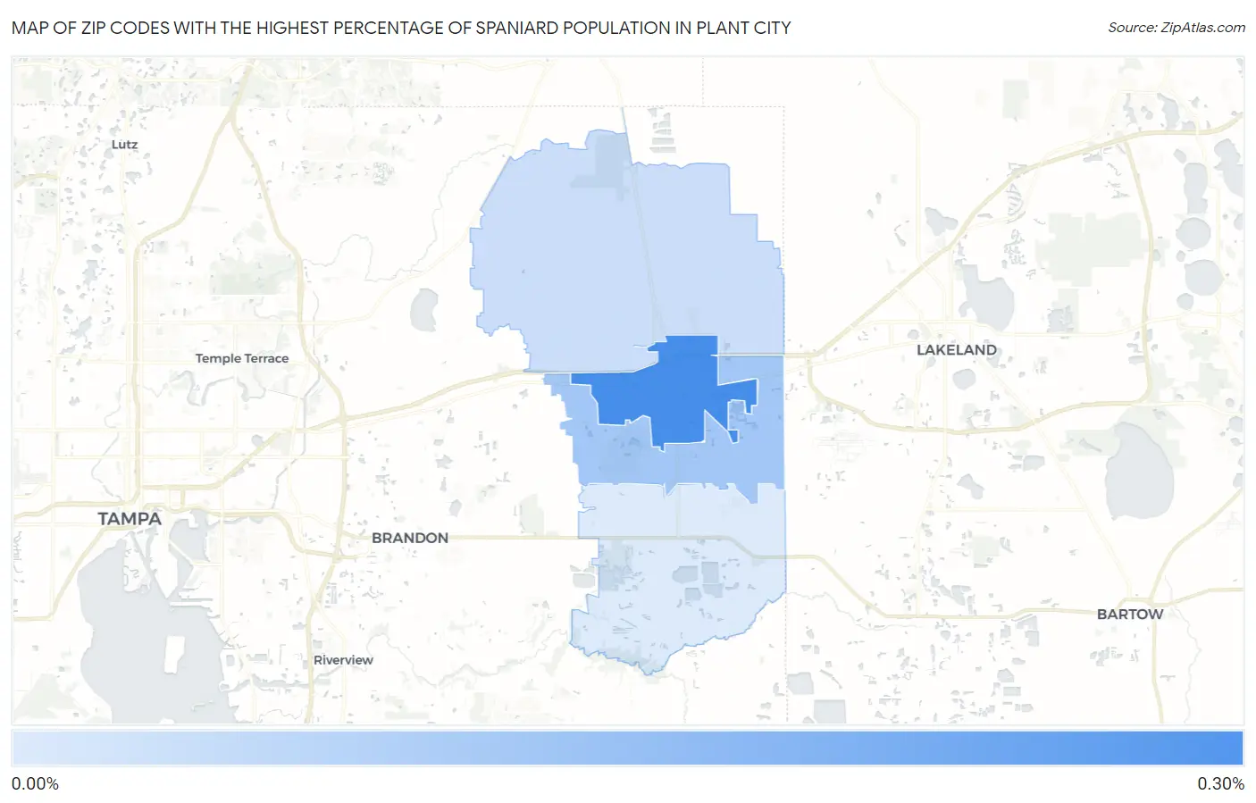 Zip Codes with the Highest Percentage of Spaniard Population in Plant City Map