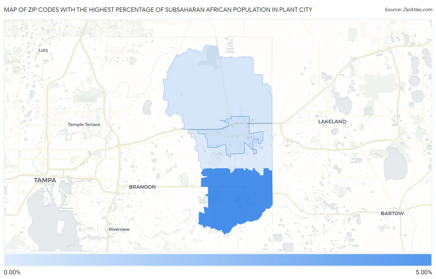 Zip Codes with the Highest Percentage of Subsaharan African Population in Plant City Map
