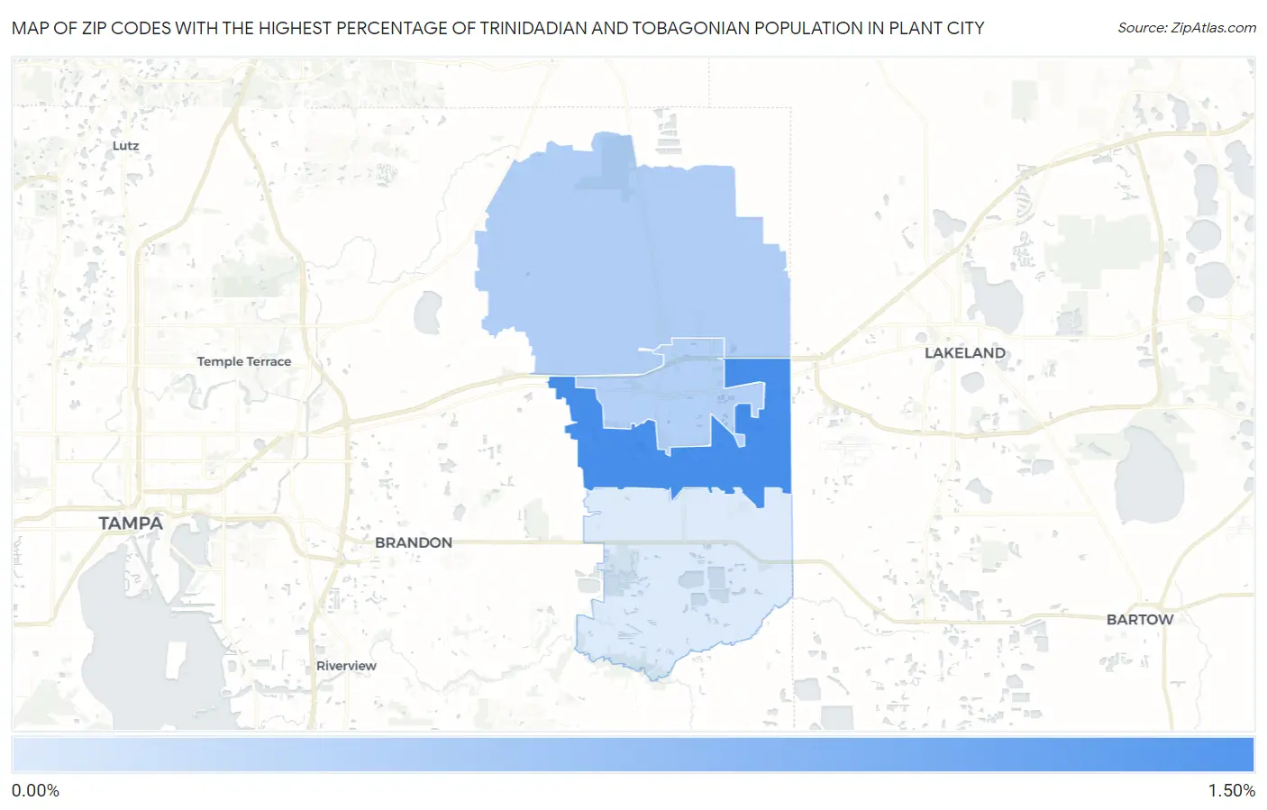 Zip Codes with the Highest Percentage of Trinidadian and Tobagonian Population in Plant City Map