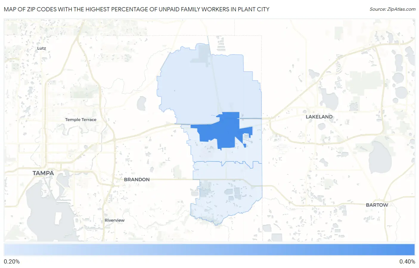 Zip Codes with the Highest Percentage of Unpaid Family Workers in Plant City Map