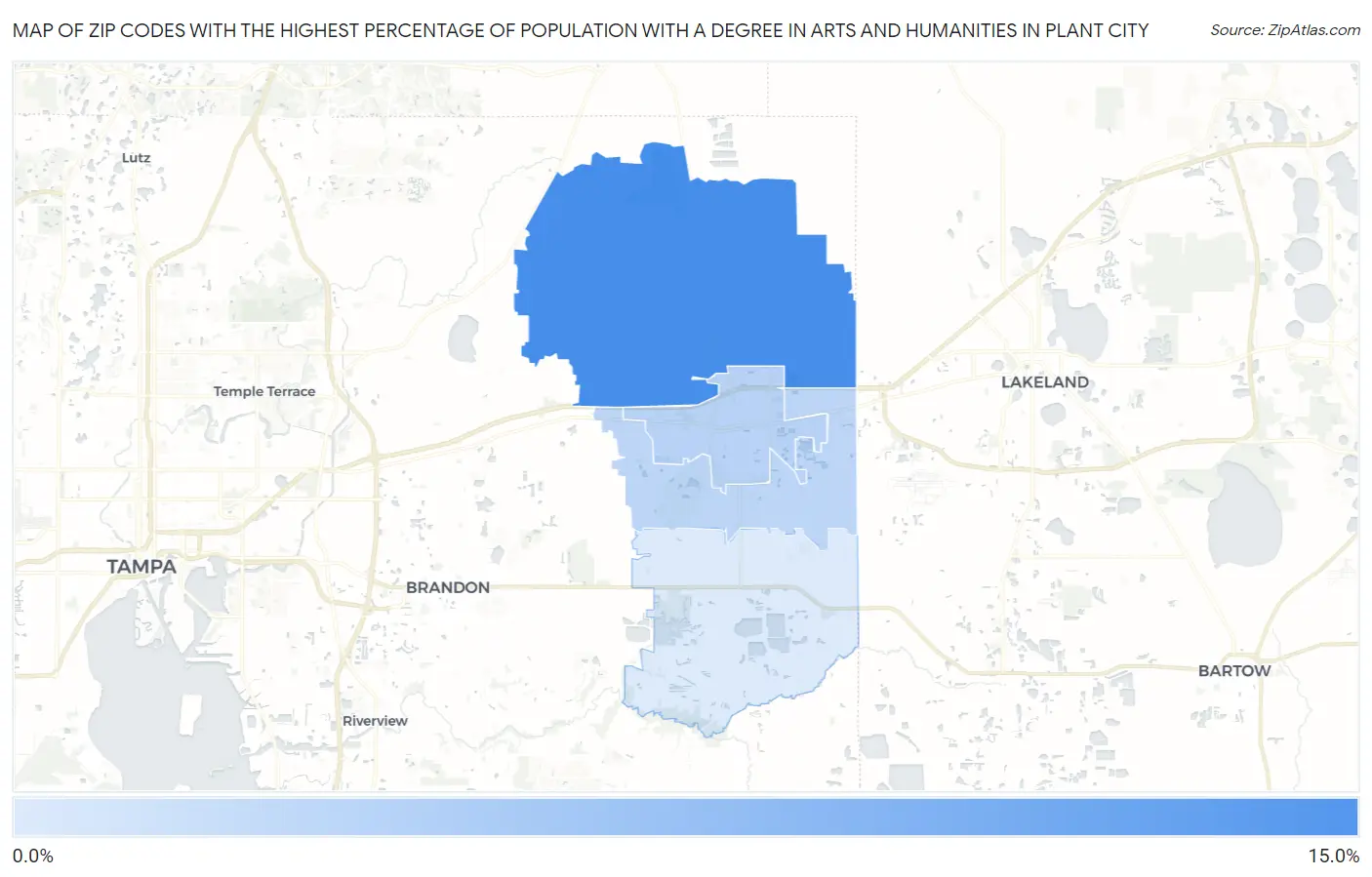 Zip Codes with the Highest Percentage of Population with a Degree in Arts and Humanities in Plant City Map