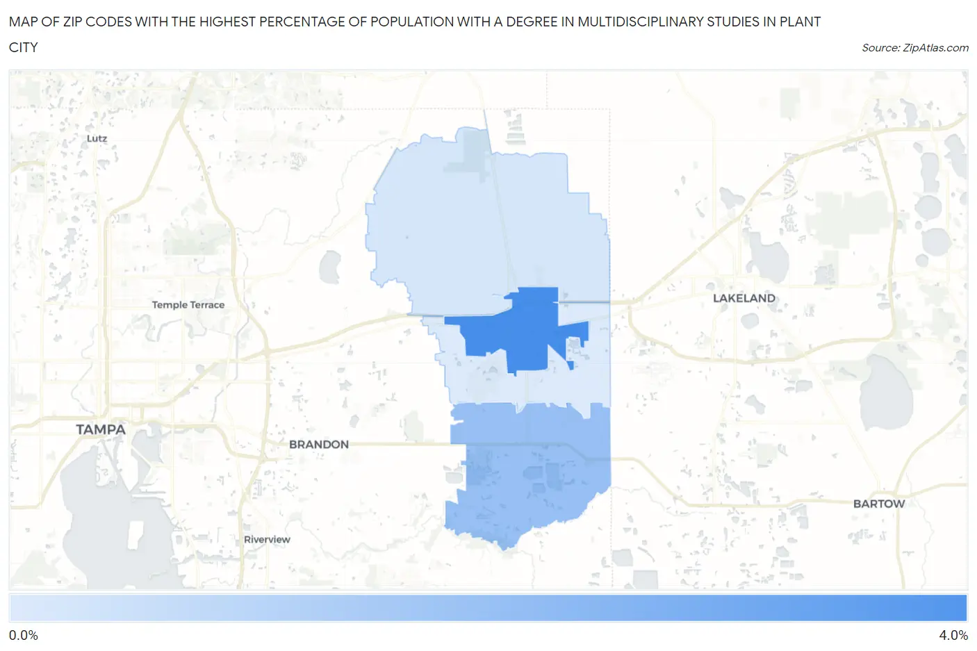 Zip Codes with the Highest Percentage of Population with a Degree in Multidisciplinary Studies in Plant City Map