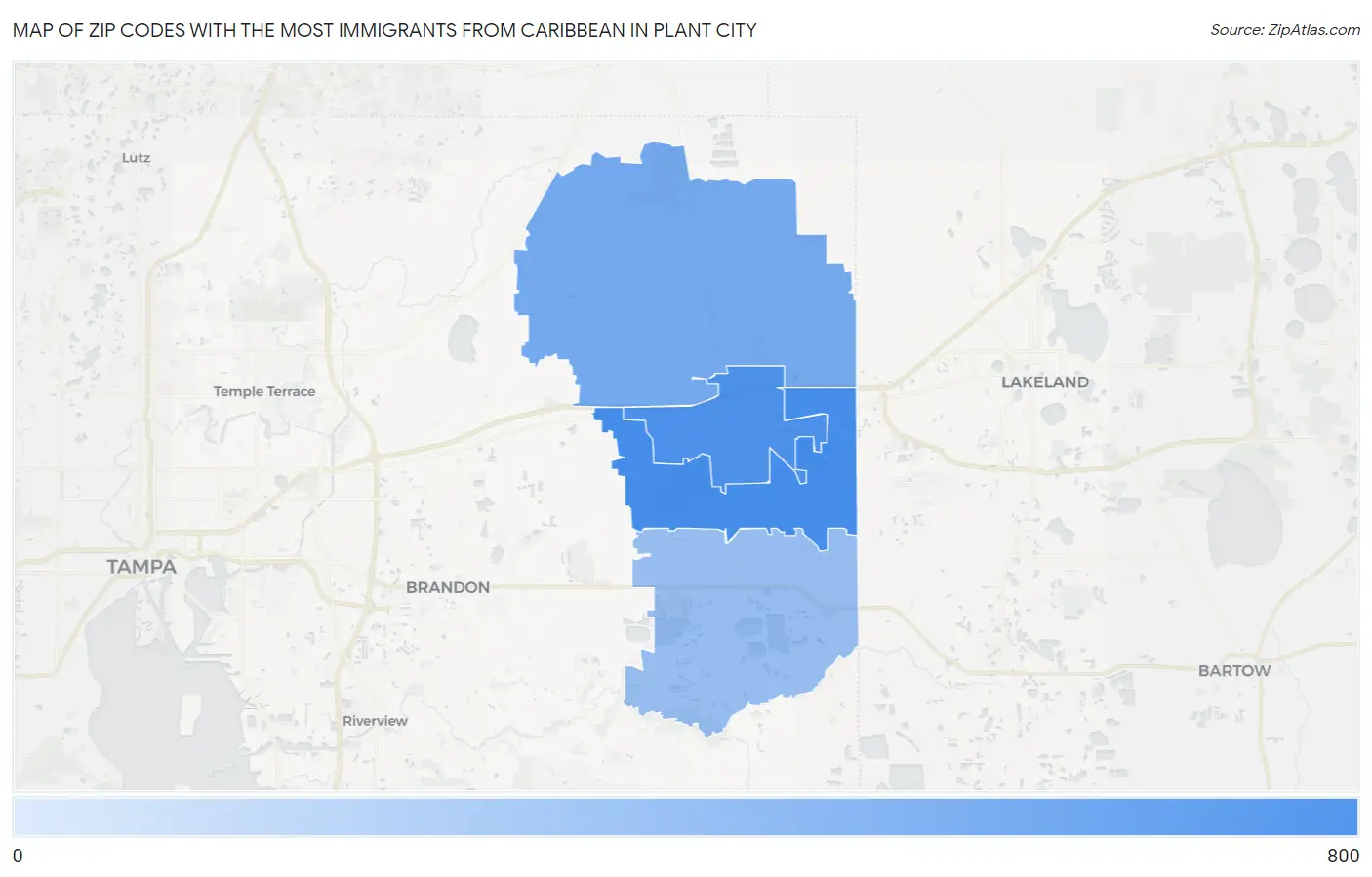 Zip Codes with the Most Immigrants from Caribbean in Plant City Map