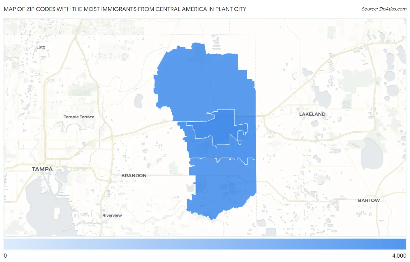 Zip Codes with the Most Immigrants from Central America in Plant City Map