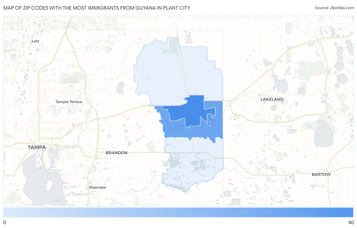 Zip Codes with the Most Immigrants from Guyana in Plant City Map