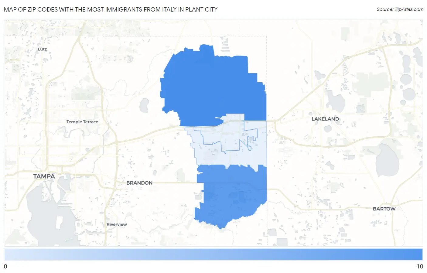 Zip Codes with the Most Immigrants from Italy in Plant City Map