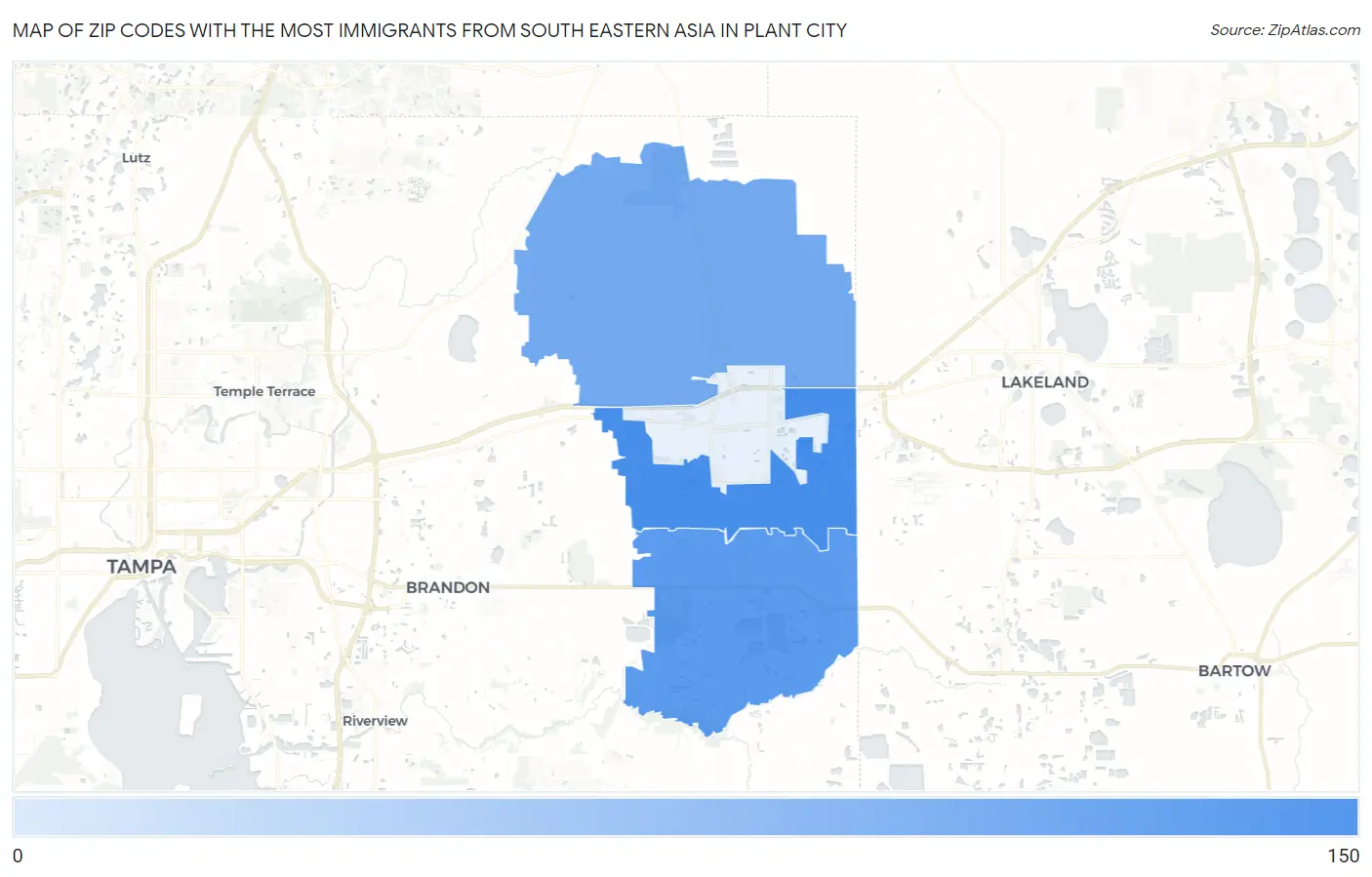 Zip Codes with the Most Immigrants from South Eastern Asia in Plant City Map
