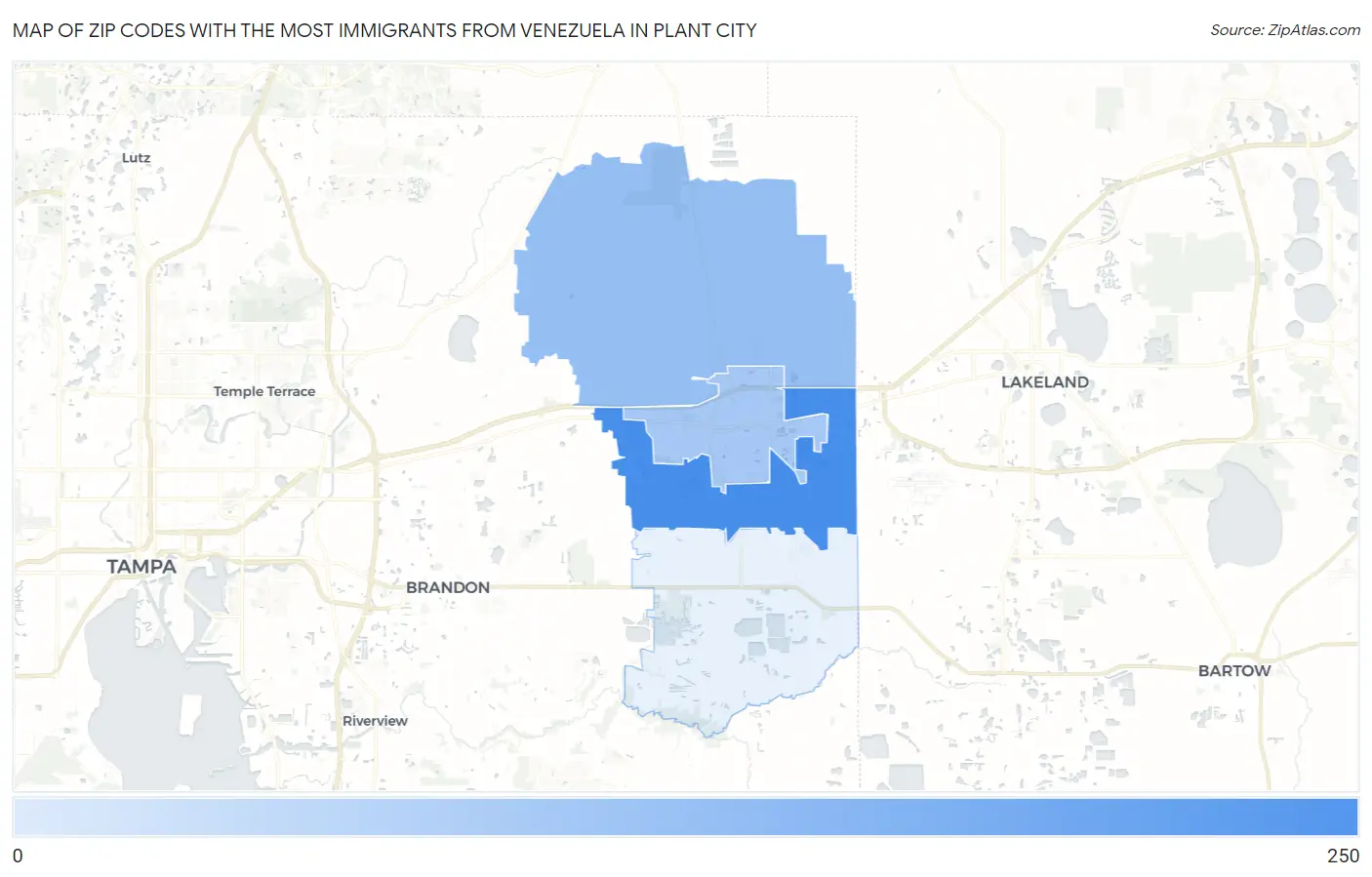 Zip Codes with the Most Immigrants from Venezuela in Plant City Map