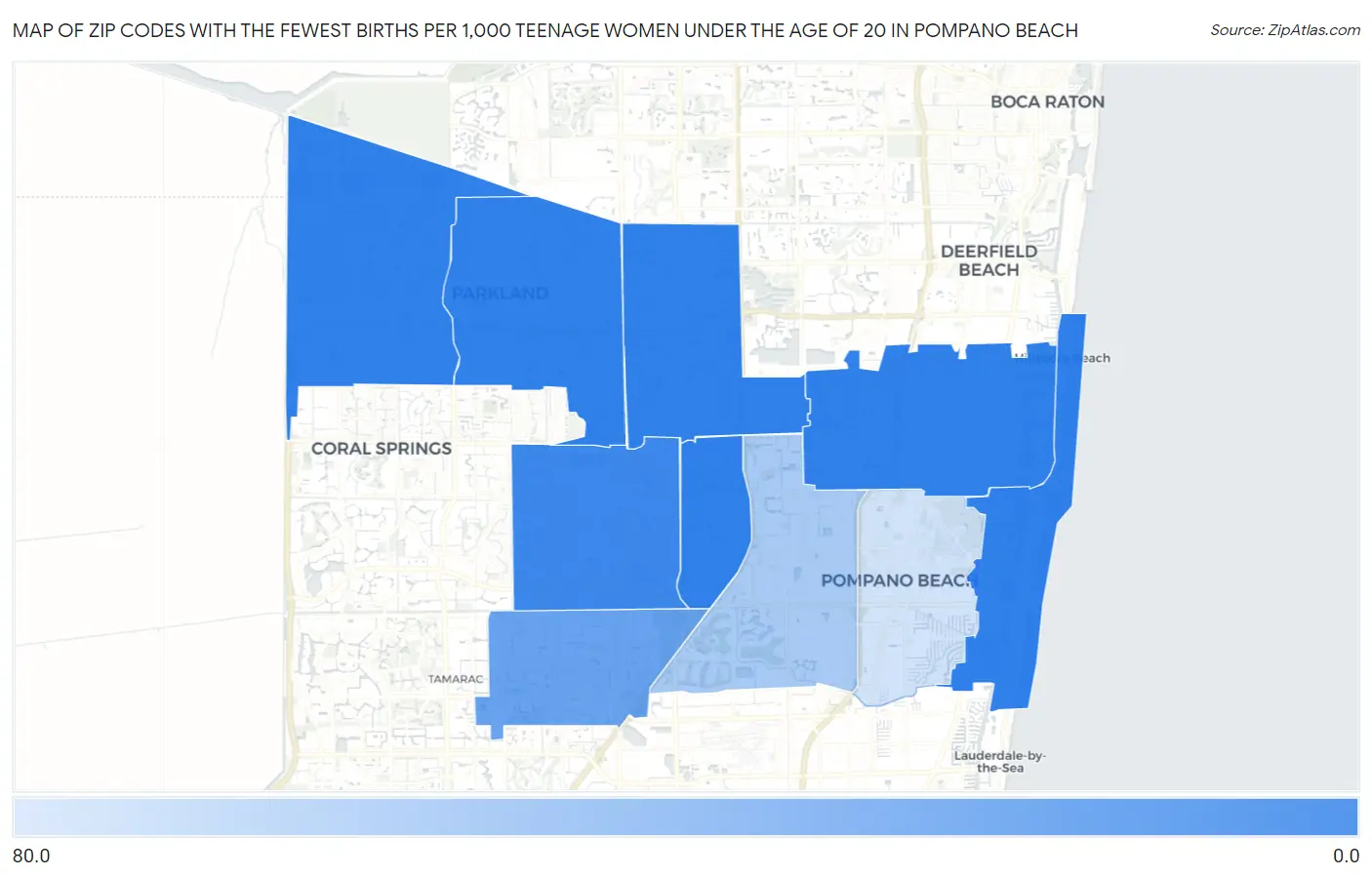 Zip Codes with the Fewest Births per 1,000 Teenage Women Under the Age of 20 in Pompano Beach Map