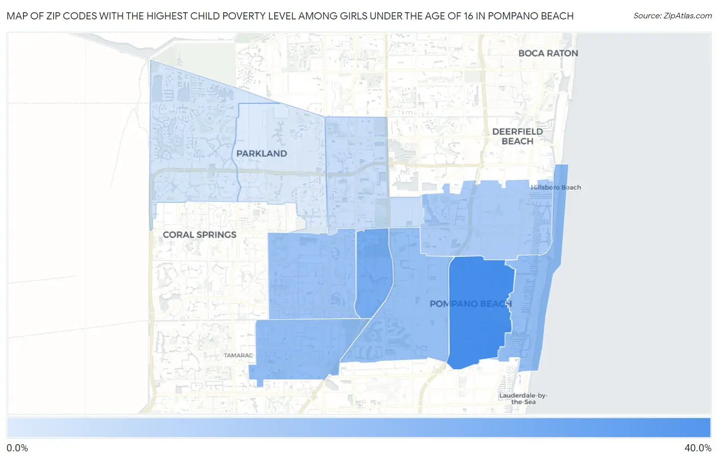 Zip Codes with the Highest Child Poverty Level Among Girls Under the Age of 16 in Pompano Beach Map