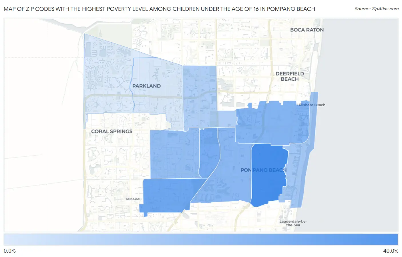 Zip Codes with the Highest Poverty Level Among Children Under the Age of 16 in Pompano Beach Map