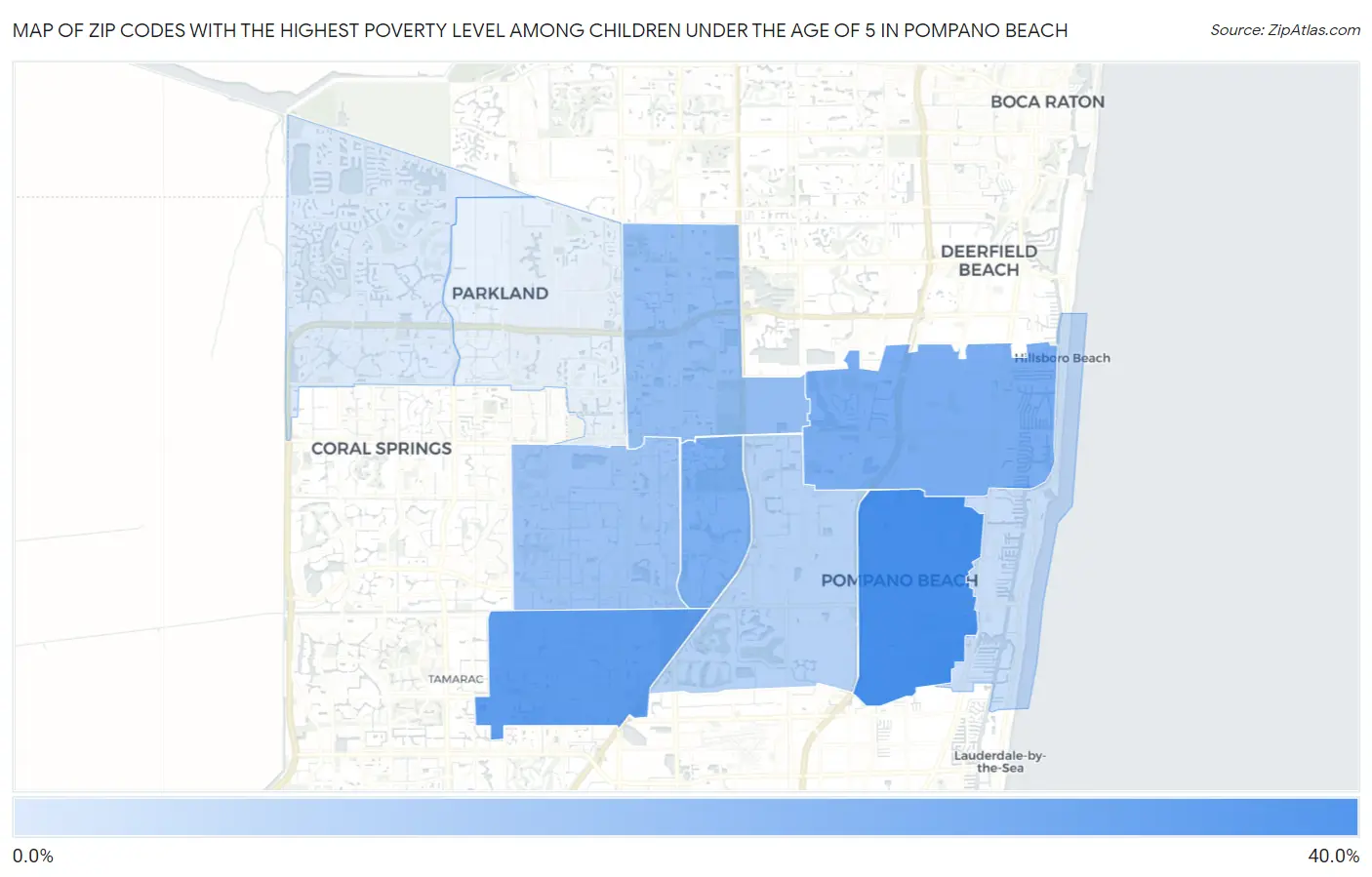 Zip Codes with the Highest Poverty Level Among Children Under the Age of 5 in Pompano Beach Map