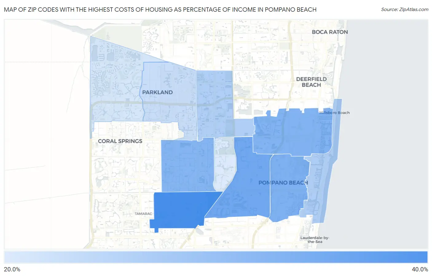 Zip Codes with the Highest Costs of Housing as Percentage of Income in Pompano Beach Map