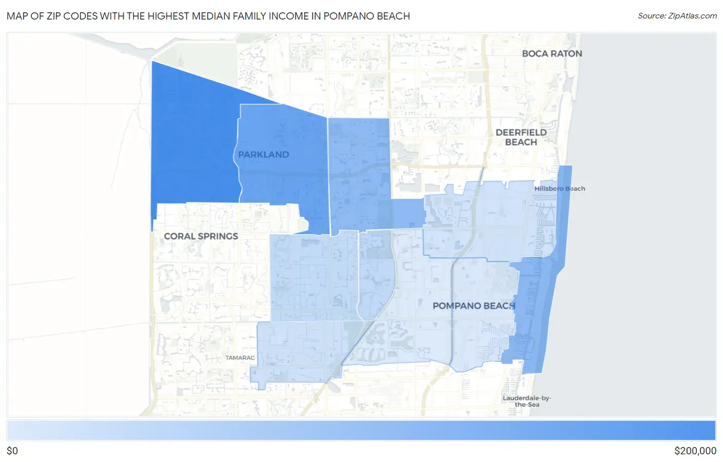 Zip Codes with the Highest Median Family Income in Pompano Beach Map