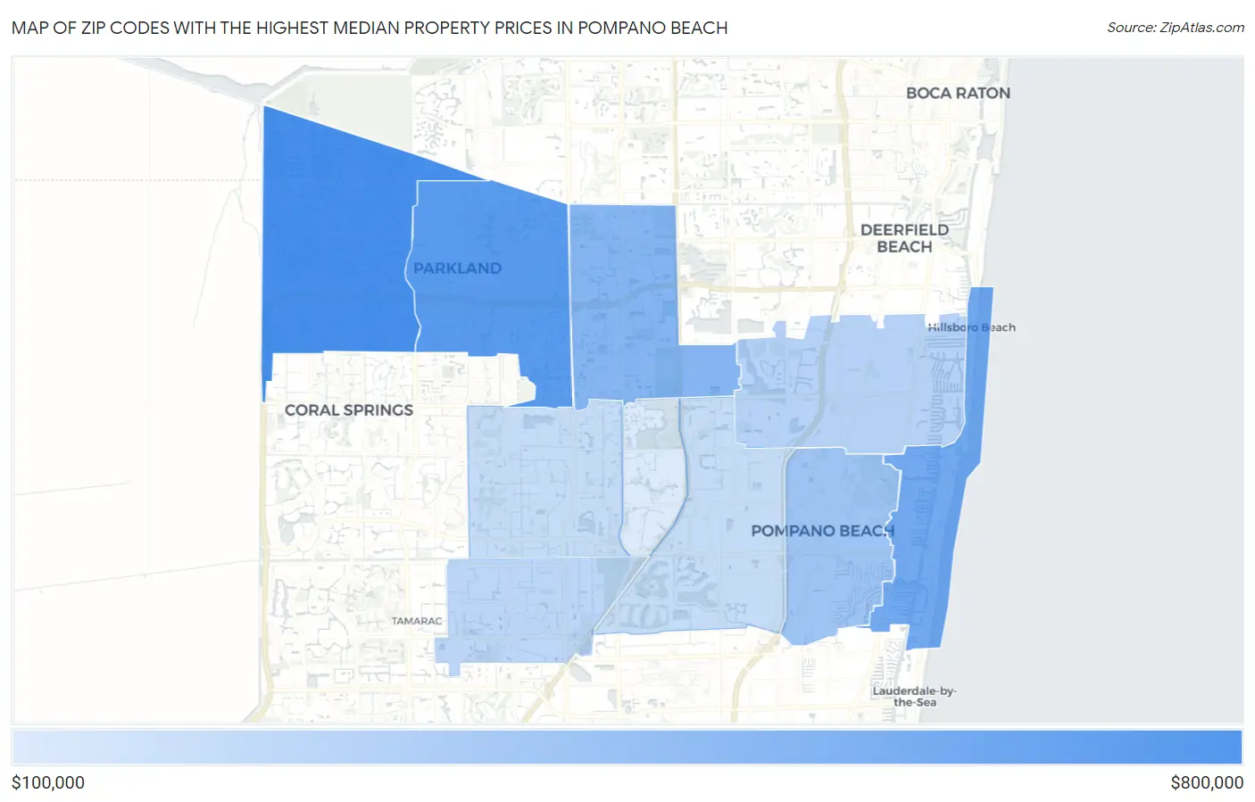 Zip Codes with the Highest Median Property Prices in Pompano Beach Map