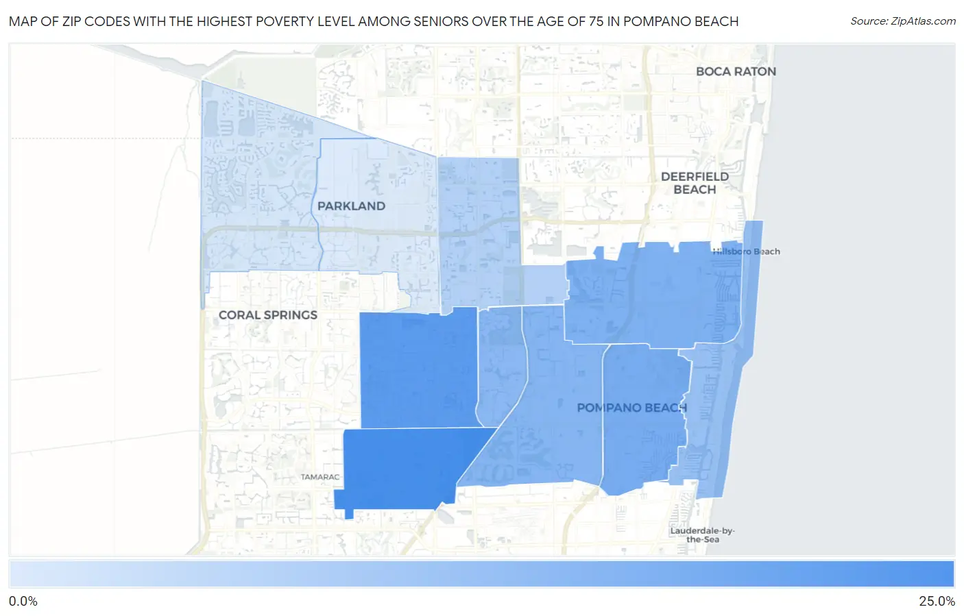 Zip Codes with the Highest Poverty Level Among Seniors Over the Age of 75 in Pompano Beach Map