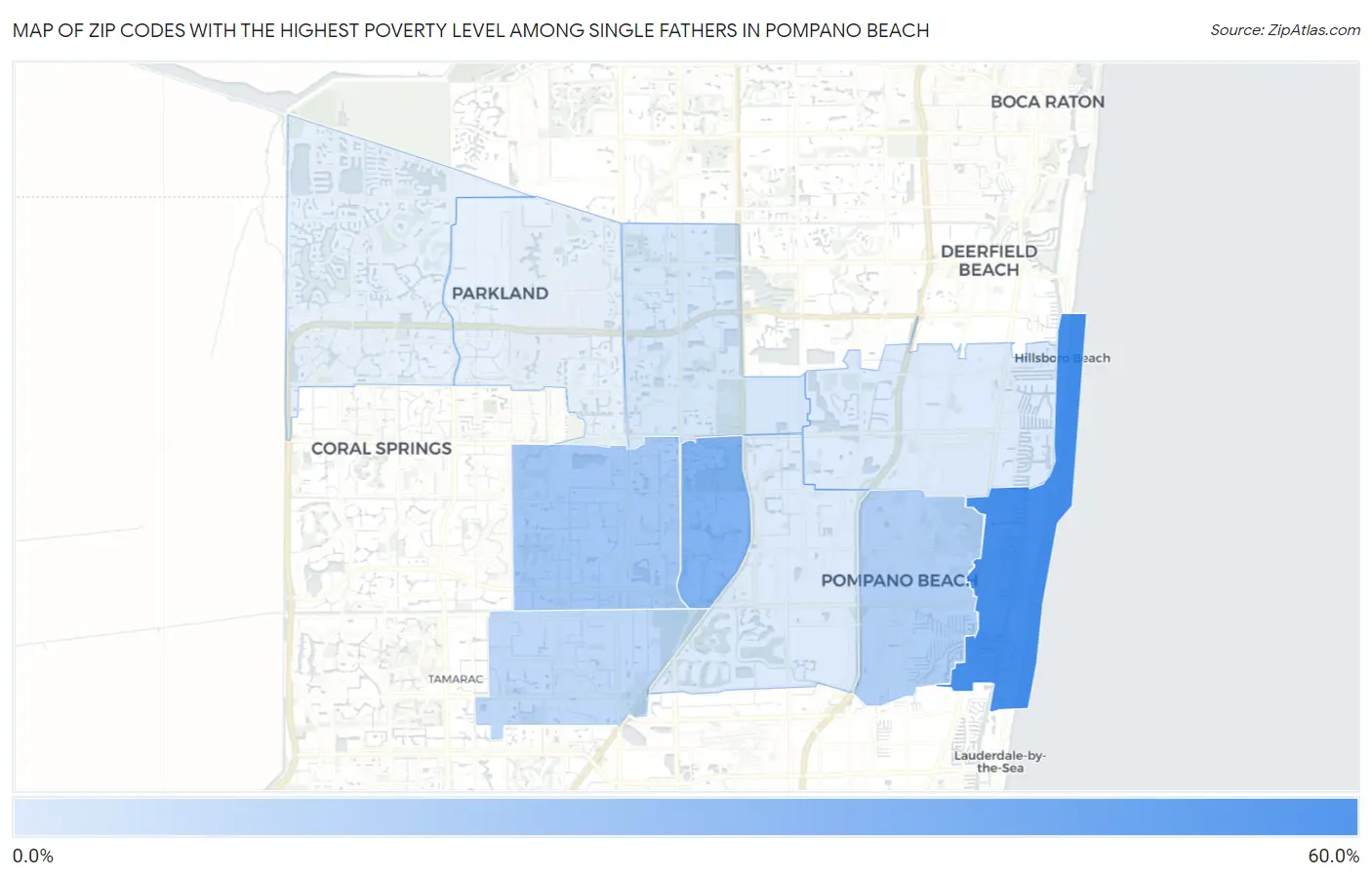 Zip Codes with the Highest Poverty Level Among Single Fathers in Pompano Beach Map