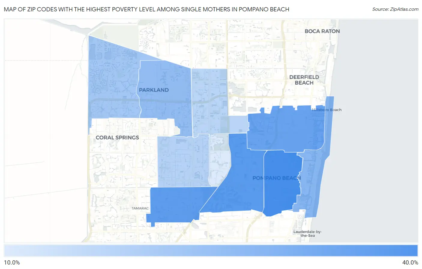 Zip Codes with the Highest Poverty Level Among Single Mothers in Pompano Beach Map