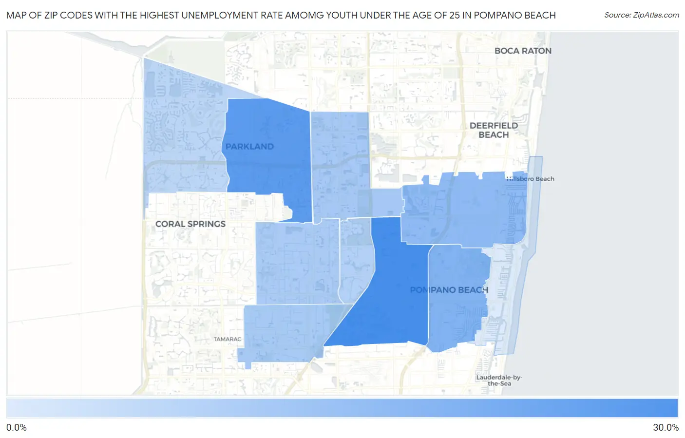 Zip Codes with the Highest Unemployment Rate Amomg Youth Under the Age of 25 in Pompano Beach Map