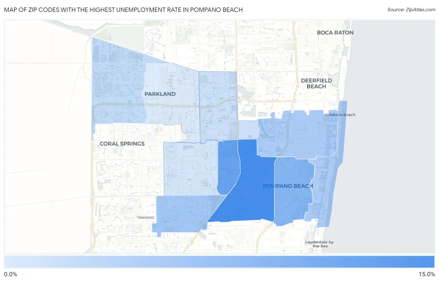 Zip Codes with the Highest Unemployment Rate in Pompano Beach Map