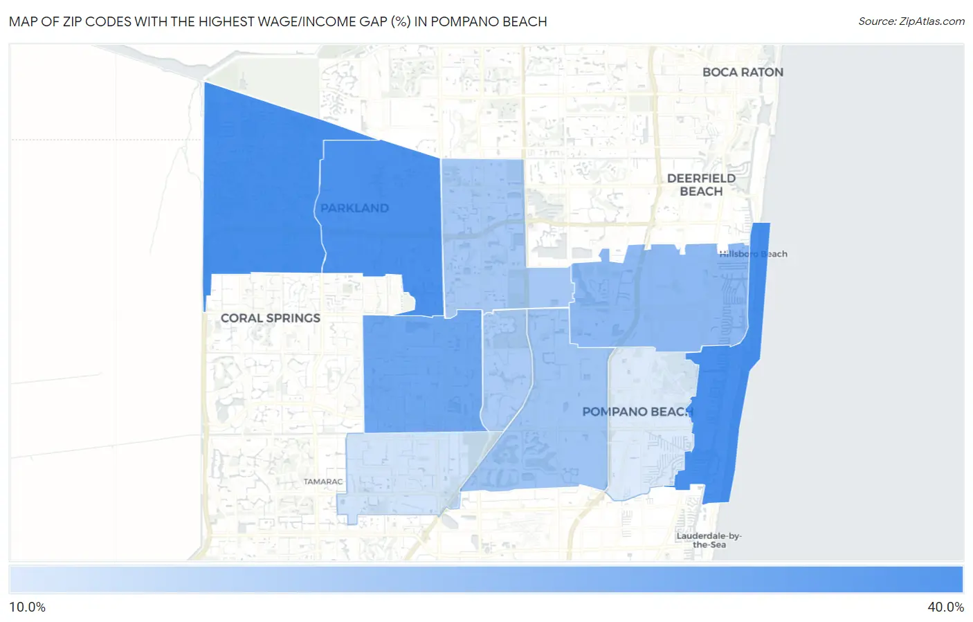 Zip Codes with the Highest Wage/Income Gap (%) in Pompano Beach Map