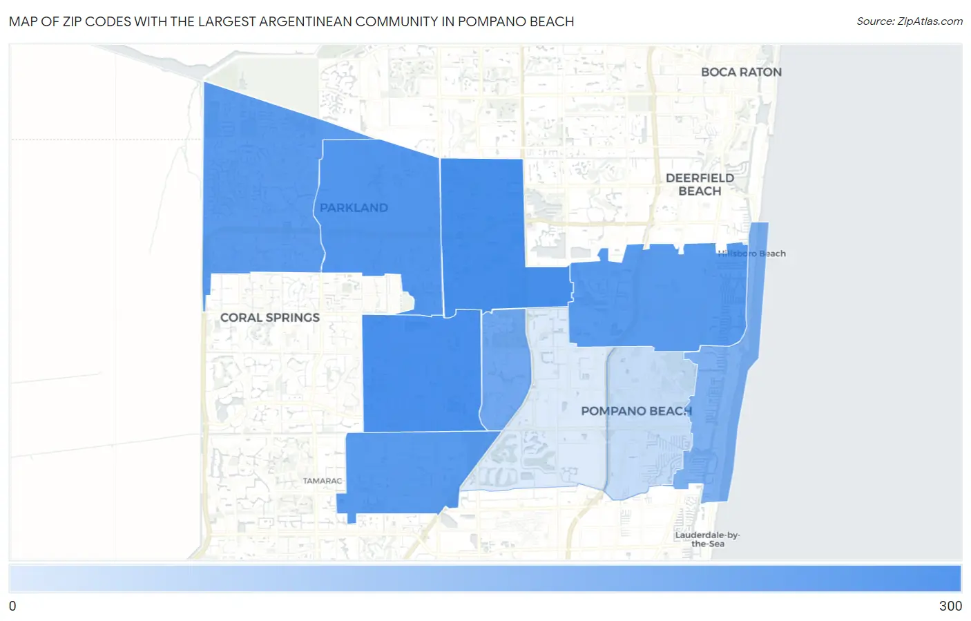 Zip Codes with the Largest Argentinean Community in Pompano Beach Map