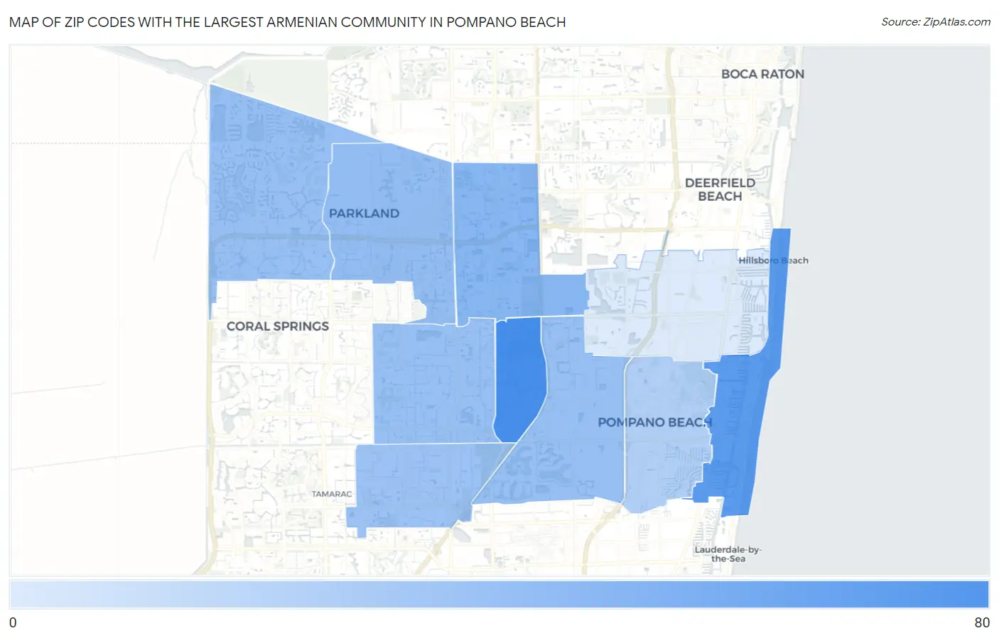 Zip Codes with the Largest Armenian Community in Pompano Beach Map