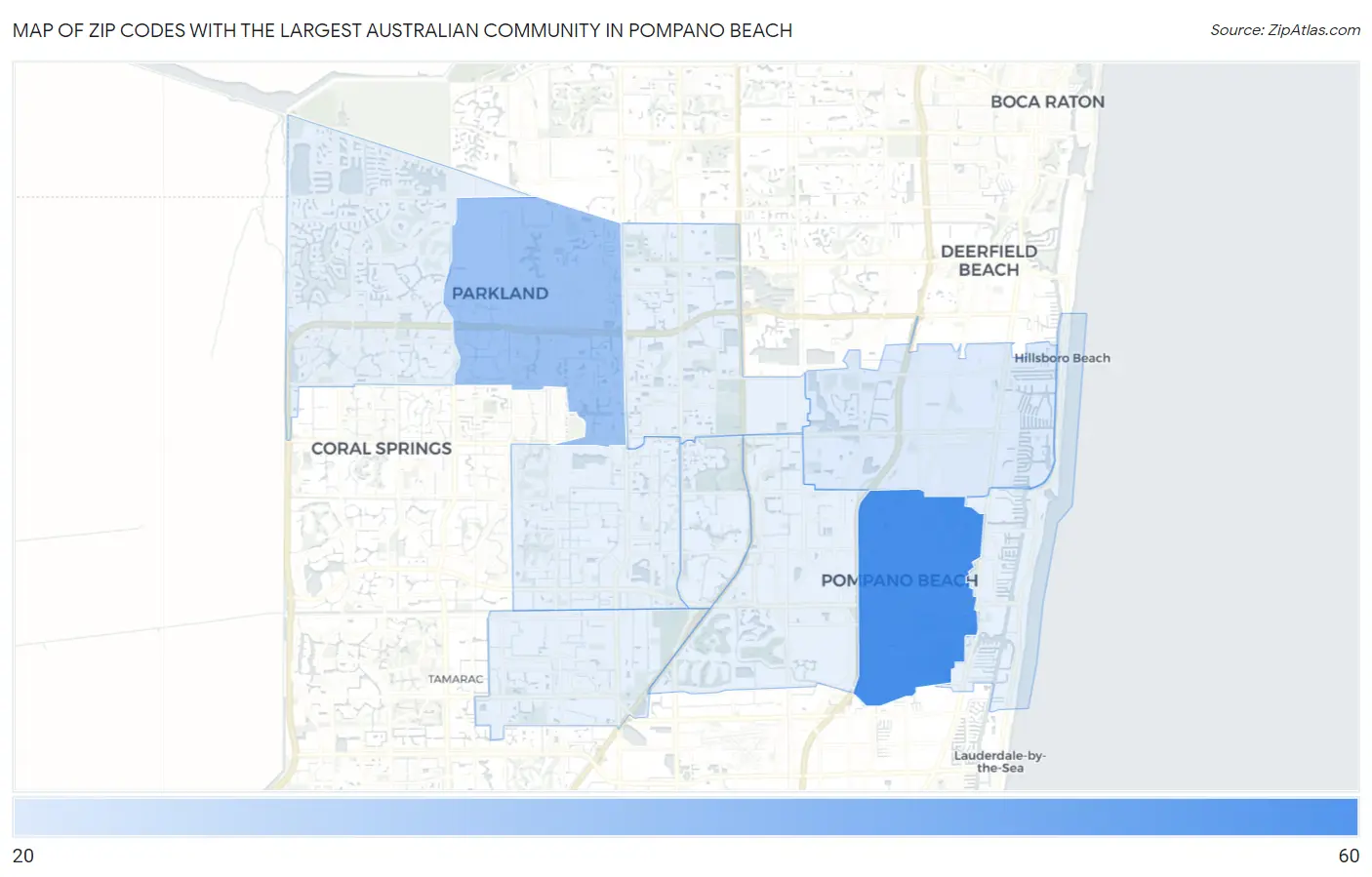 Zip Codes with the Largest Australian Community in Pompano Beach Map