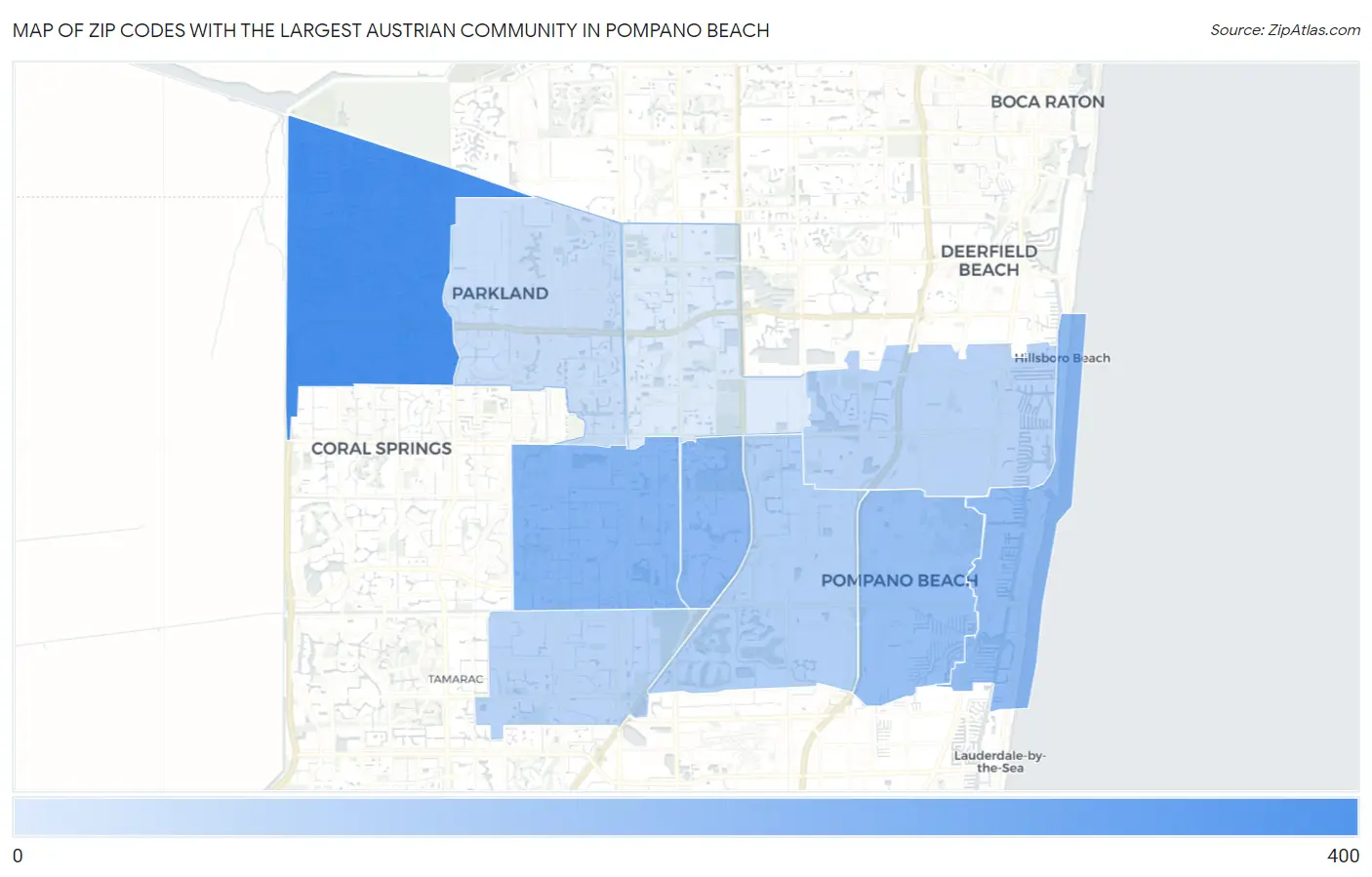 Zip Codes with the Largest Austrian Community in Pompano Beach Map