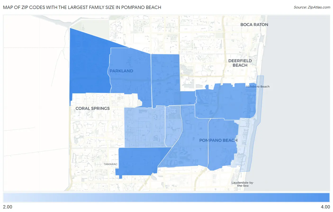 Zip Codes with the Largest Family Size in Pompano Beach Map