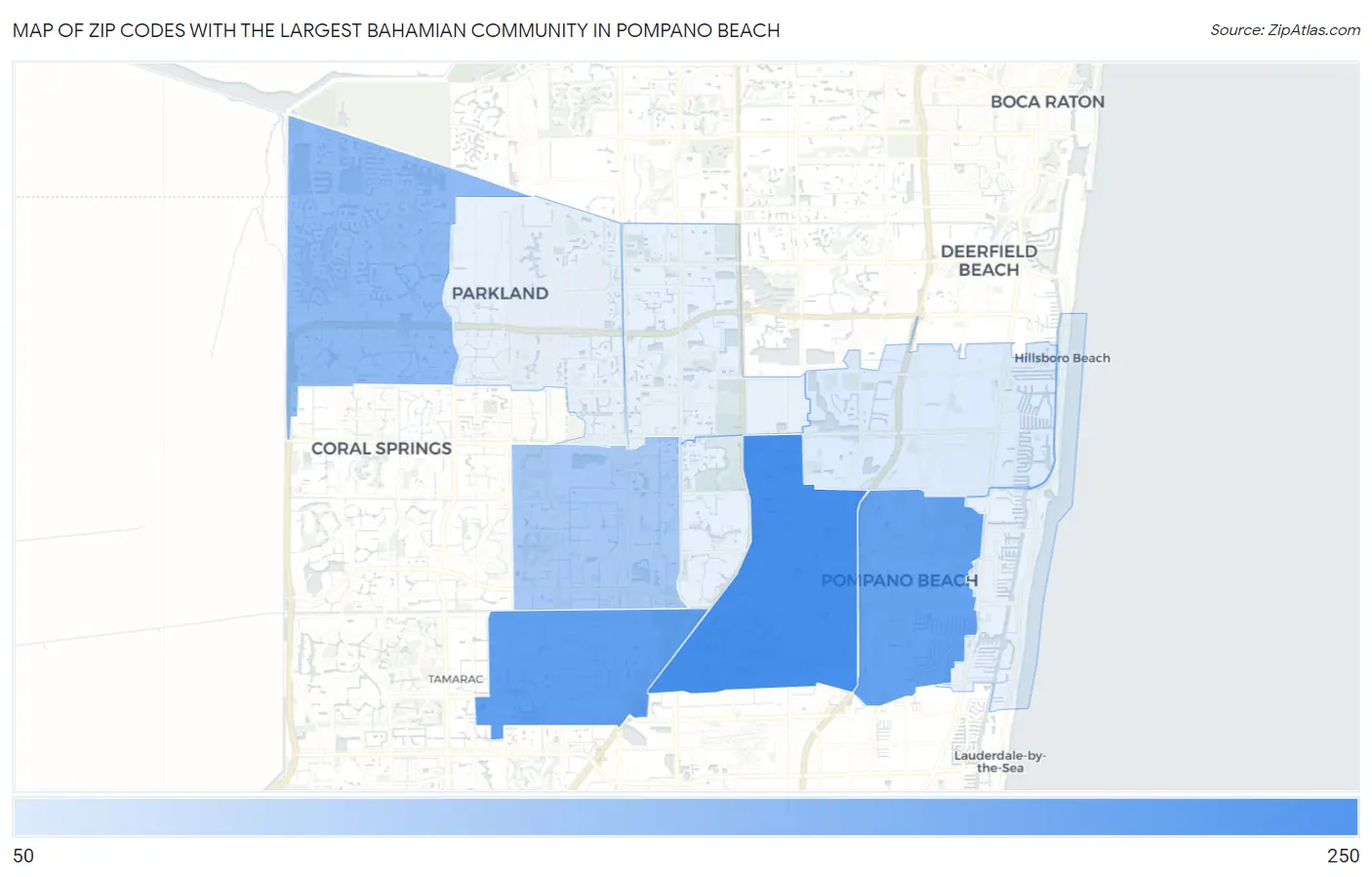 Zip Codes with the Largest Bahamian Community in Pompano Beach Map