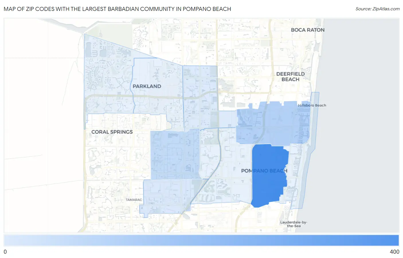 Zip Codes with the Largest Barbadian Community in Pompano Beach Map