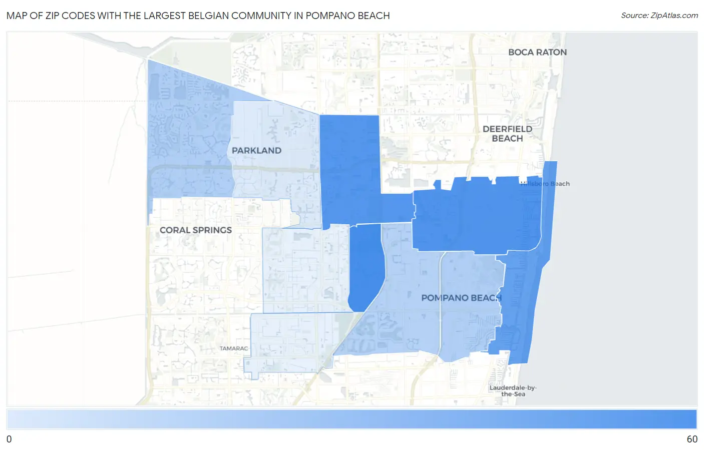 Zip Codes with the Largest Belgian Community in Pompano Beach Map