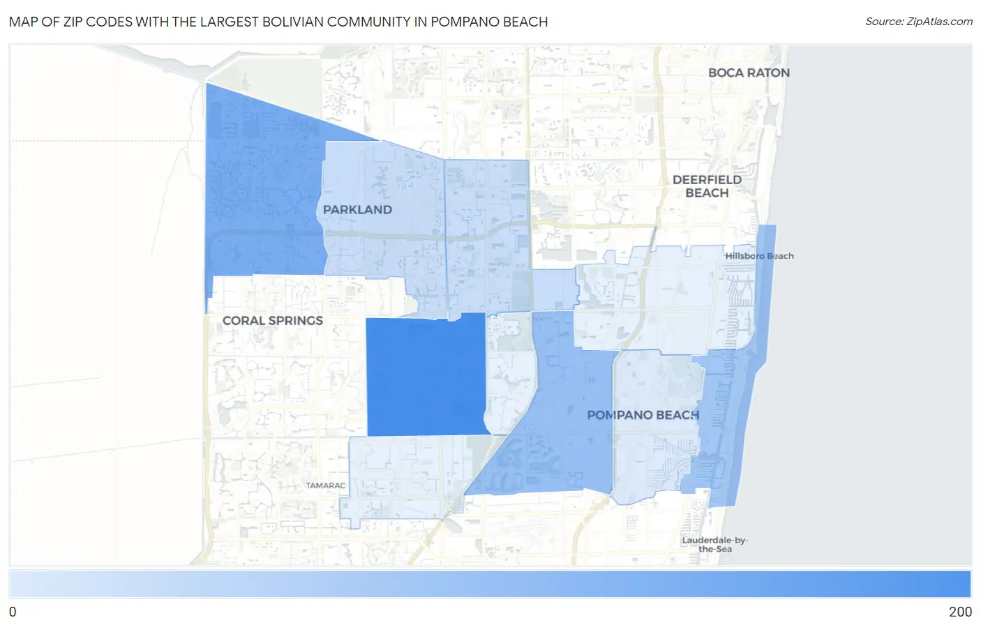 Zip Codes with the Largest Bolivian Community in Pompano Beach Map