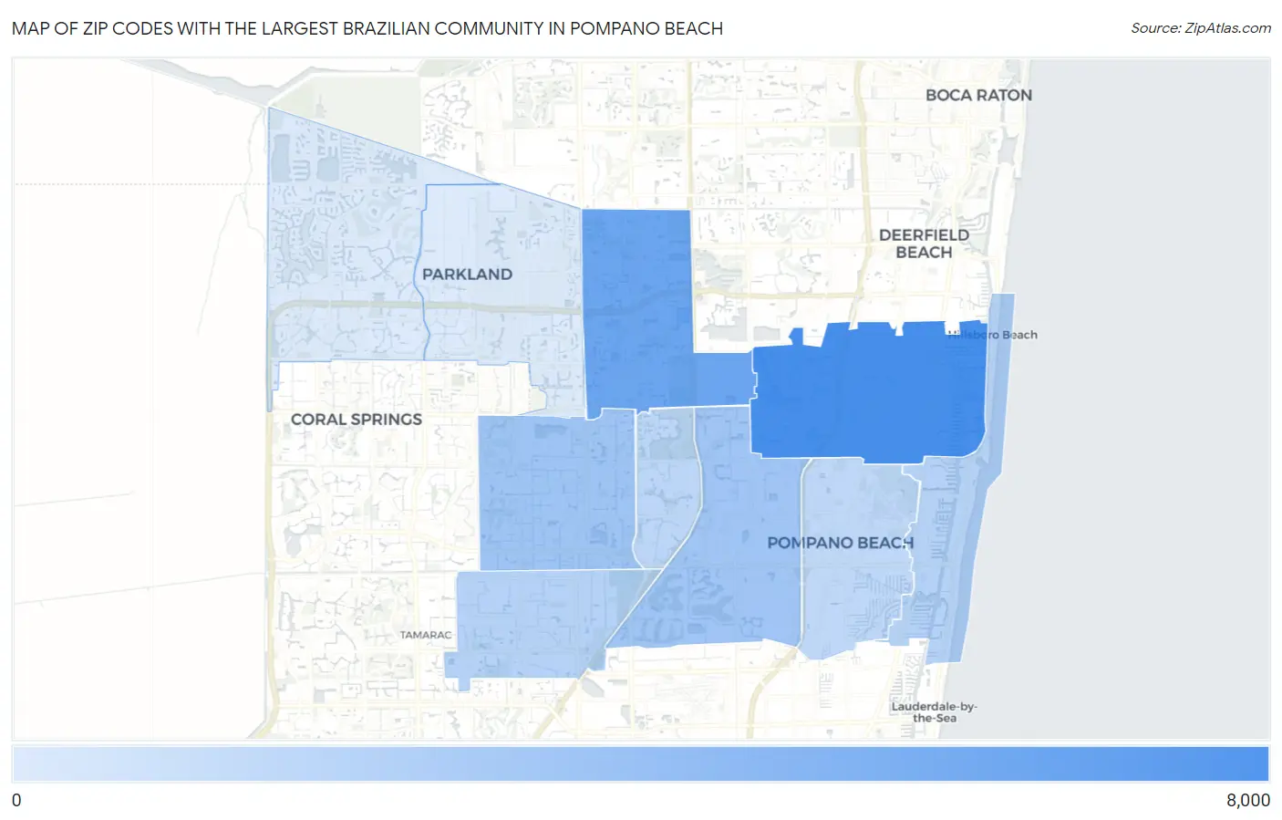 Zip Codes with the Largest Brazilian Community in Pompano Beach Map