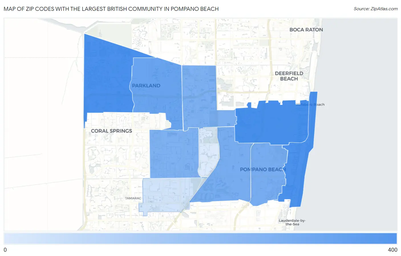 Zip Codes with the Largest British Community in Pompano Beach Map