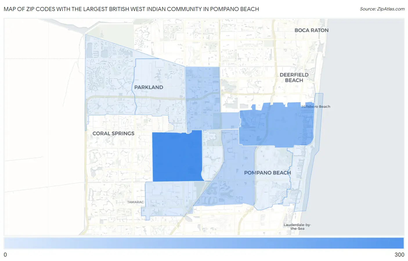 Zip Codes with the Largest British West Indian Community in Pompano Beach Map
