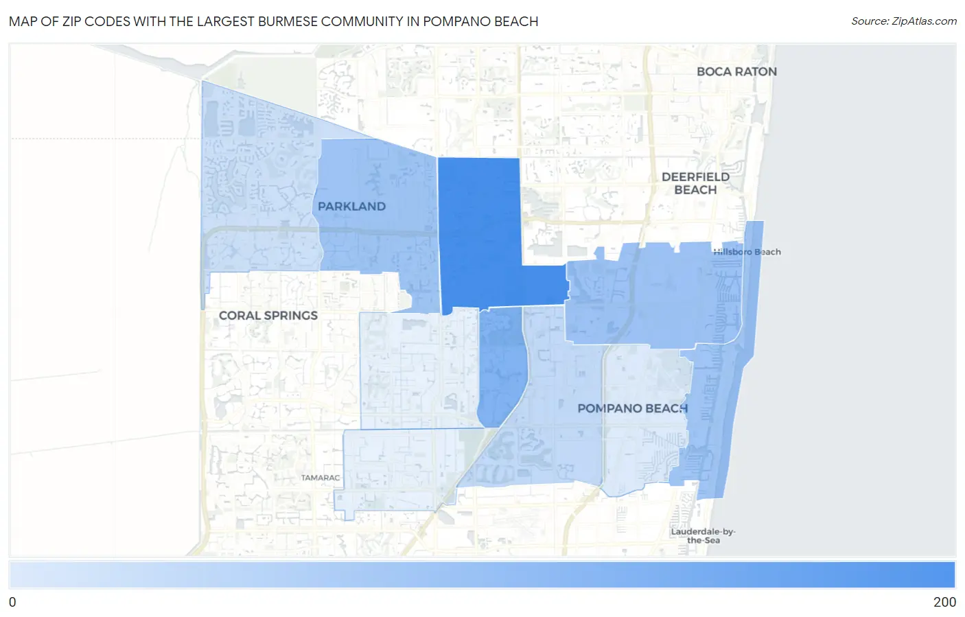 Zip Codes with the Largest Burmese Community in Pompano Beach Map