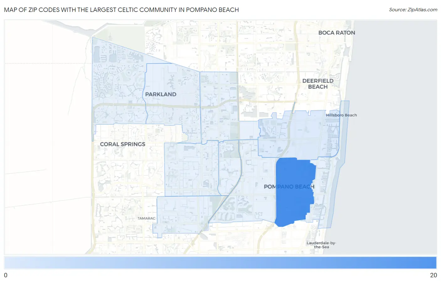 Zip Codes with the Largest Celtic Community in Pompano Beach Map